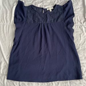 Monteau navy lace panel babydoll style top size medium